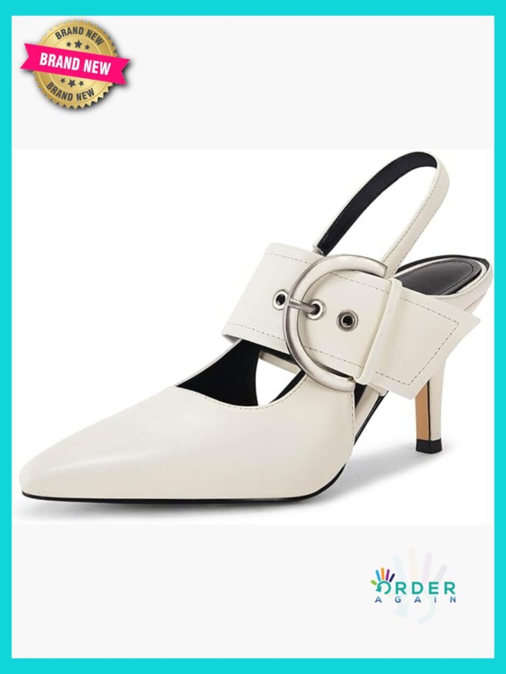 Womens Slingback Pumps Closed Pointed Toe High Heels Belt Buckle Strap Dressy